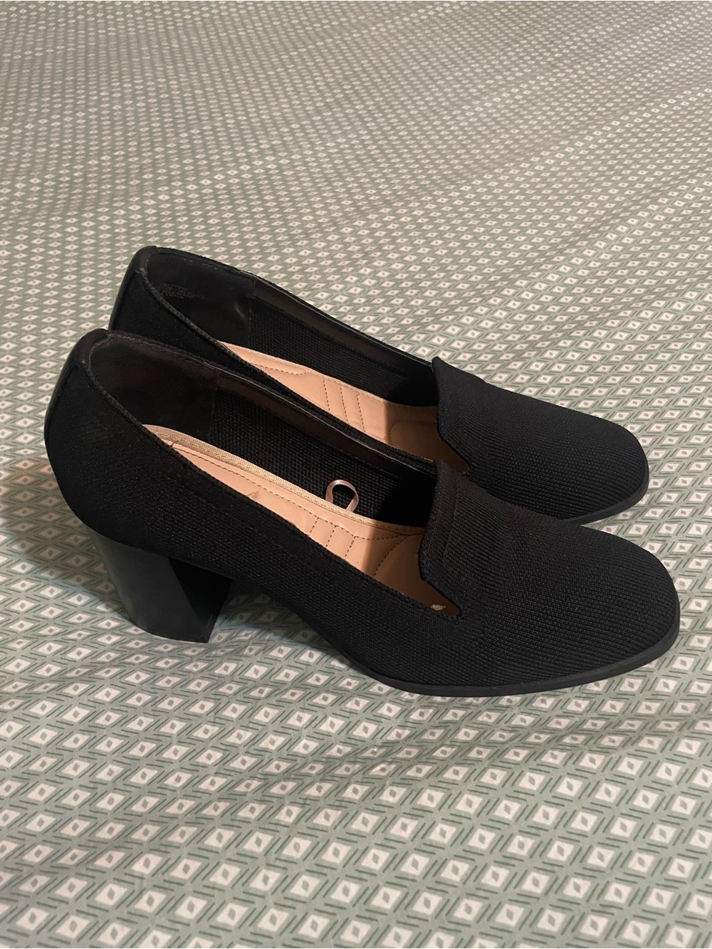Adrienne Vittadini Black Block Heel Slip-Ons